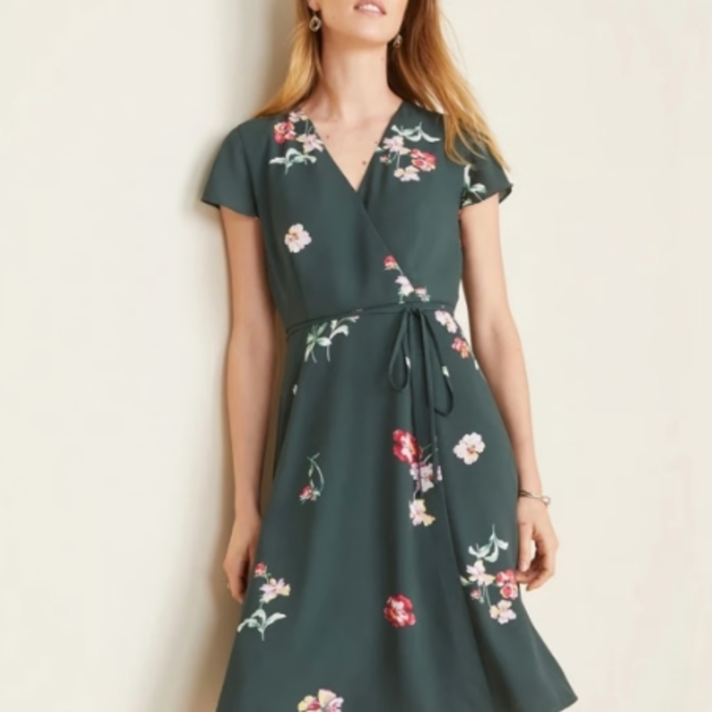 Ann Taylor | Floral Wrap Dress - Green - 2